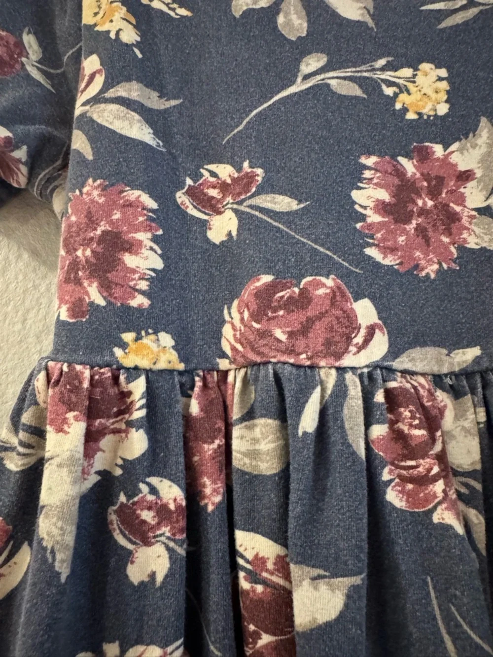 SweetHoney Navy Floral Tie-Back Dress with Burgundy and Cream Accents - Picture 3 of 6